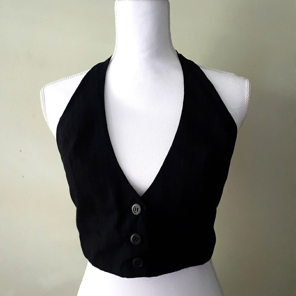 Religion Halter Black Crop Vest